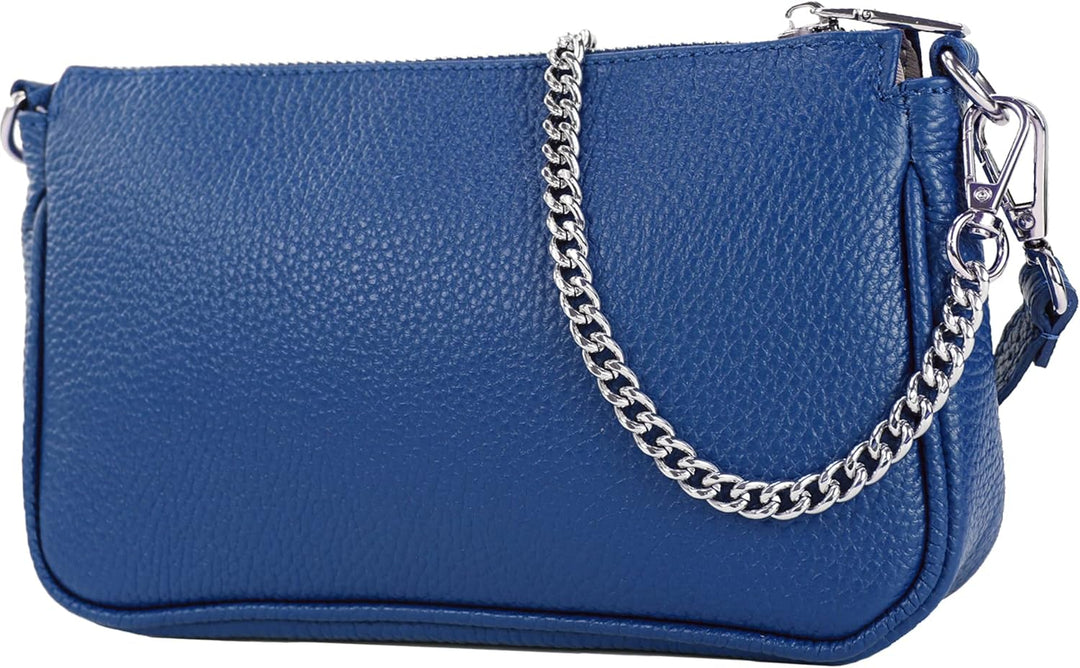 modamoda de - T237 - Umhängetasche Klein Small aus ital. Leder Blau, Blau