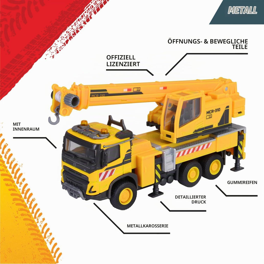 Majorette Kranwagen Volvo FMX Truck Crane (22 cm) - grosses Baustellenfahrzeug mit ausfahrbarem Kran