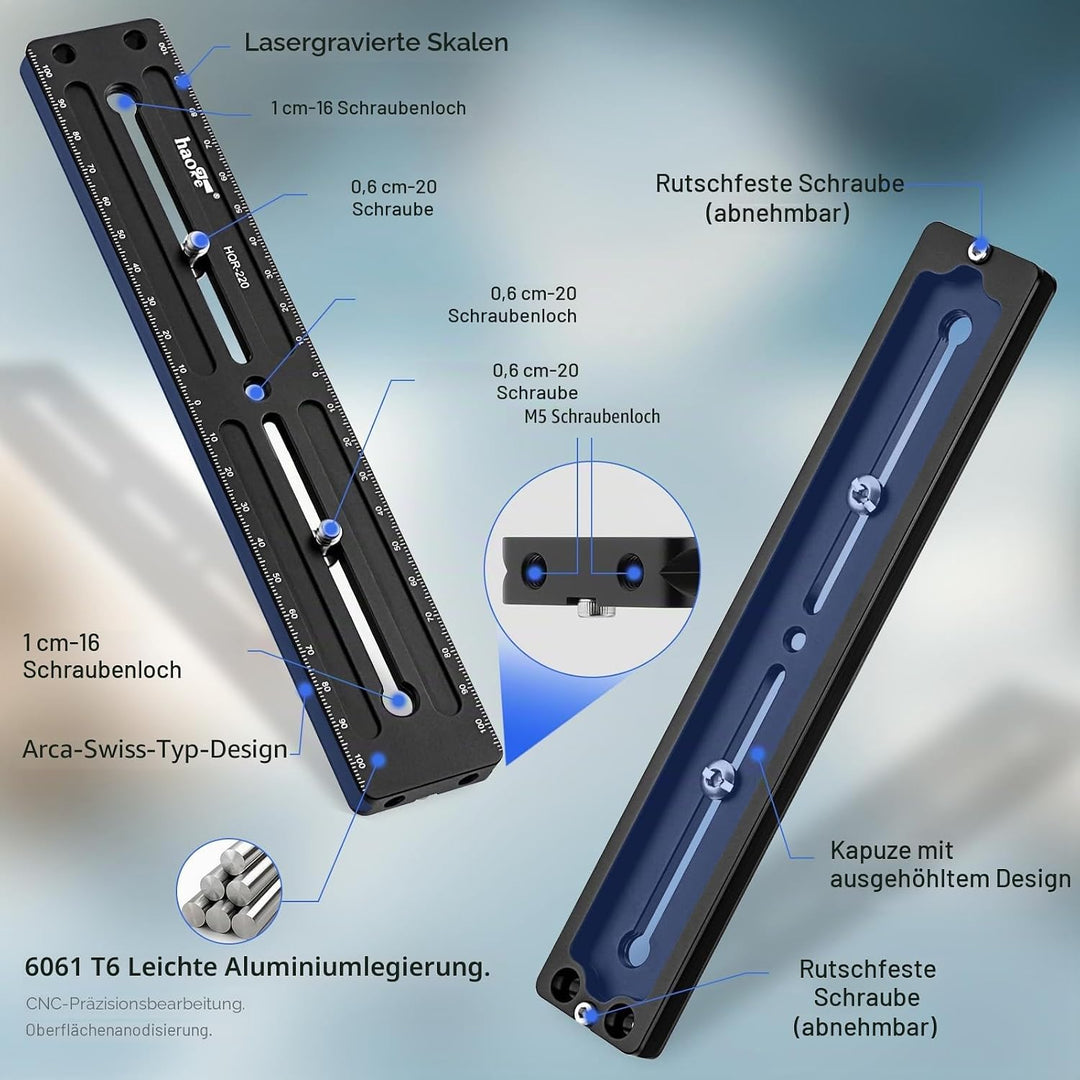 Haoge HQR-220 220 mm Mehrzweck-Schnellwechselplatte für Kamerastativ, Kugelkopf, Klemme für Arca Swi