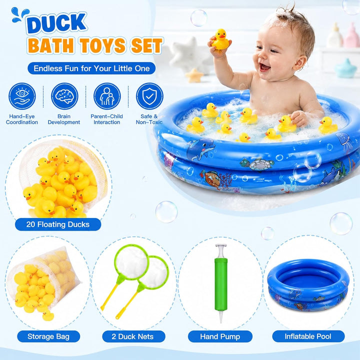 25 Stück Mini Planschbecken Baby mit Quietscheente und Luftpumpe