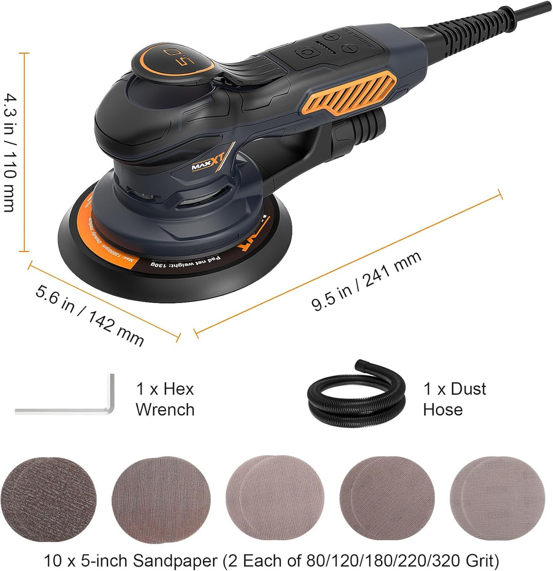 MAXXT Bürstenlos Orbital-Schleifer für 6-Zoll-Papiere, Elektro-Random-Orbital-Schleifer mit 10000 U/