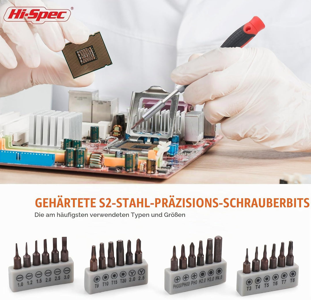 Hi-Spec 38-tlg. Computer- und Elektronik-Reparaturset. Präzisionsbits aus S2-Stahl, Schneidwerkzeuge