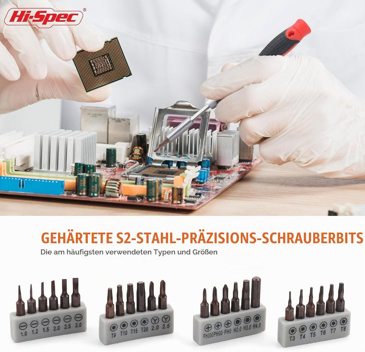 Hi-Spec 38-tlg. Computer- und Elektronik-Reparaturset. Präzisionsbits aus S2-Stahl, Schneidwerkzeuge