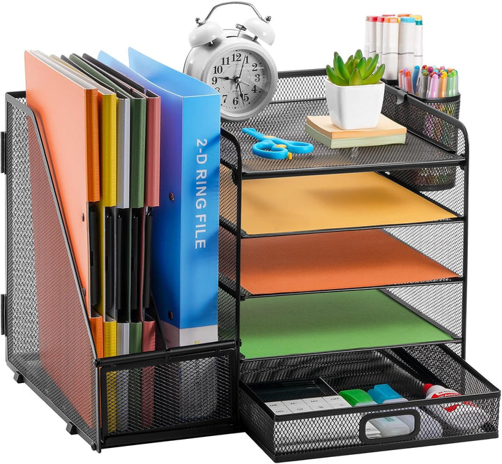 Marbrasse Schreibtisch Organizer mit Aktenhalter, 5 Ebenen Papier Briefablage mit Schublade und 2 St