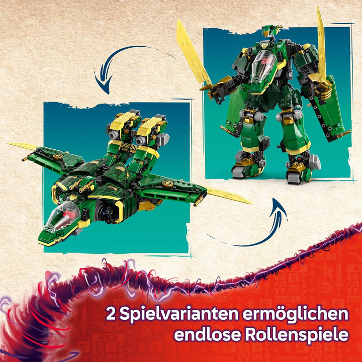 LEGO NINJAGO 2in1 Lloyds Jet-Mech - Spielzeug mit 5 Minifiguren, Drachen, Ausrüstung und fliegendem