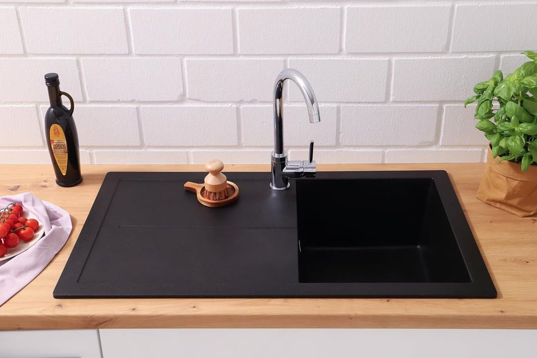 Einbauspüle Küchenspüle Spüle Granit Mineralite 86 x 50 cm Schwarz Respekta Schwarz 86 x 50 cm, Schw