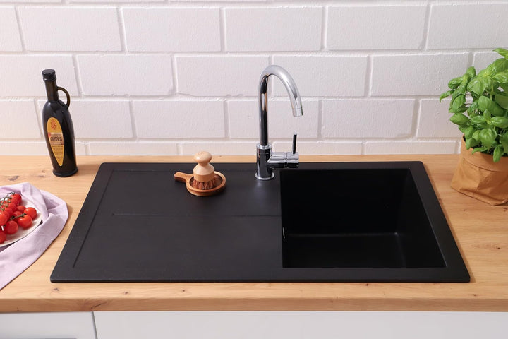Einbauspüle Küchenspüle Spüle Granit Mineralite 86 x 50 cm Schwarz Respekta Schwarz 86 x 50 cm, Schw