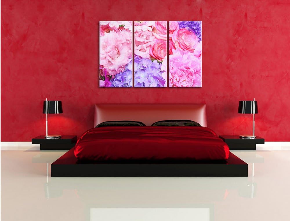Pixxprint prachtvoller Blumenstrauss als Leinwandbild/Grösse: 3 Teilig (120x80) / Wandbild/Kunstdruc