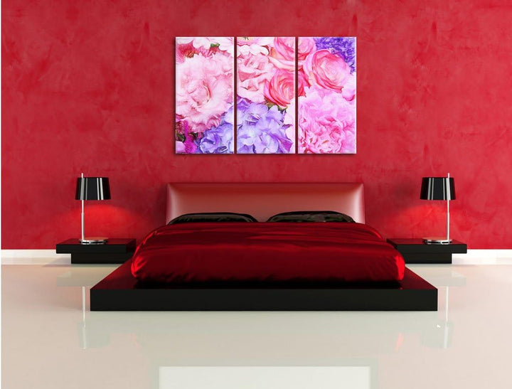 Pixxprint prachtvoller Blumenstrauss als Leinwandbild/Grösse: 3 Teilig (120x80) / Wandbild/Kunstdruc