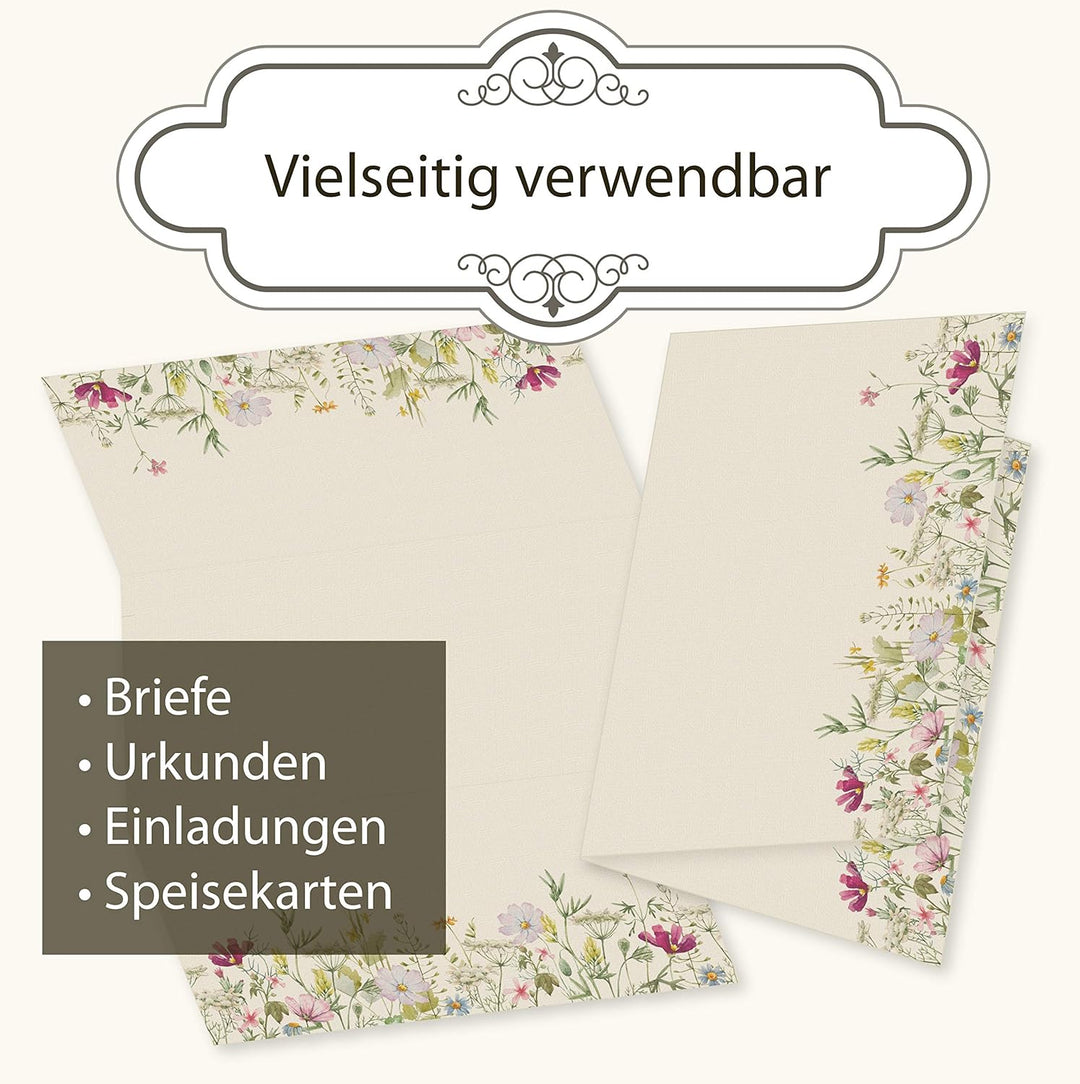 Wildblumen Briefpapier mit Umschlag Set 500 Sets Papier DIN A4 beidseitig floral Natur nachhaltig fü