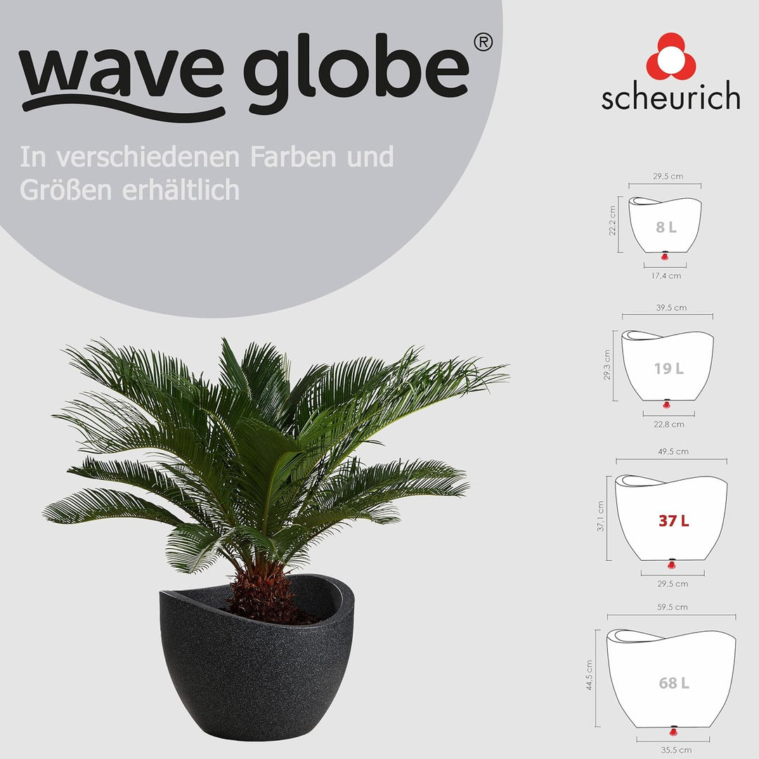 Scheurich Wave Globe, Pflanzgefäss aus Kunststoff, Schwarz-Granit, 50 cm Durchmesser, 37,1 cm hoch,