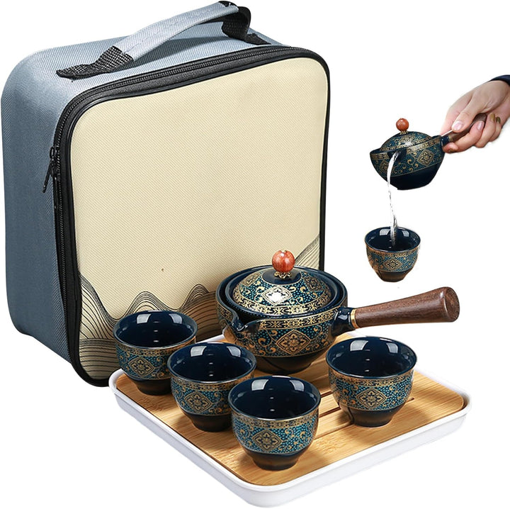Reise-Tee-Set 360 ° rotierende Teekanne mit Anti-Scald-Griff Abnehmbarer chinesischer Tee-Set mit tr