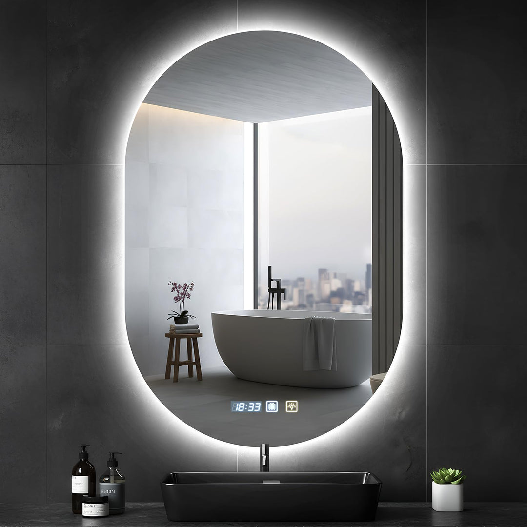 Oval LED Badezimmerspiegel,Spiegel mit Beleuchtung Bad 50x75cm, Badspiegel mit Beleuchtung mit Touch