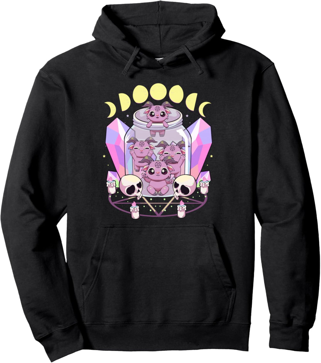 Pastell Goth Kawaii Okkultes Baphomet mit Pentagramm Mondphase Pullover Hoodie