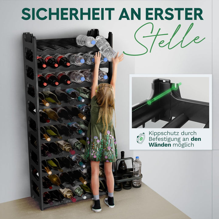 Novaliv Flaschenregal für 24 Flaschen aus Kunststoff, erweiterbar, Weinregal stapelbar, Schwarz, Get