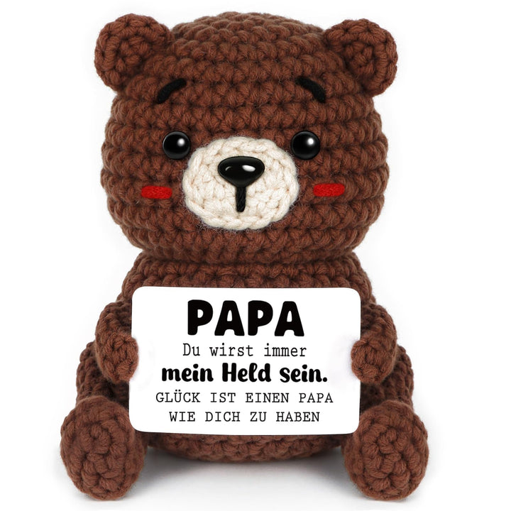 Positive Bär Geschenke für Papa, Handgehäkelter Bär Figuren, Bester Papa Geschenke zum Geburtstag Va