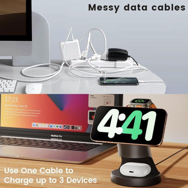 Ladestation Apple Watch und iPhone, 3 in 1 Induktive Ladestation mit Magsafe Ladegerät Wireless Char