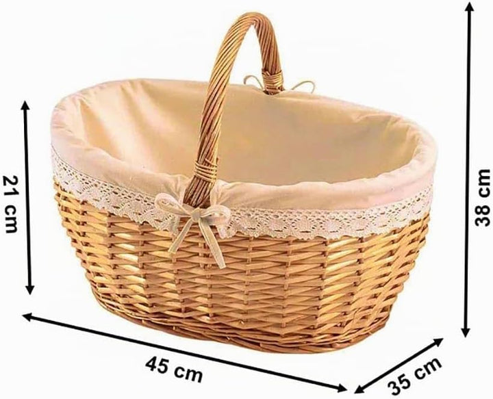Kobolo Einkaufskorb geflochten Weidenkorb Geschenkkorb Präsentkorb mit Textil Braun