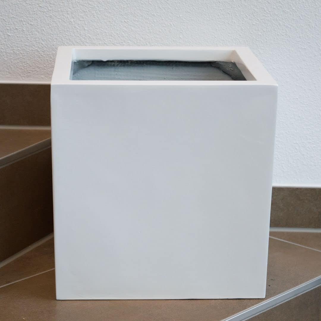 Elegant Einrichten Blumenkübel Fiberglas quadratisch 30x30x30cm Hochglanz weiss