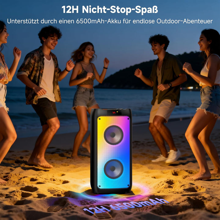 JYX Karaoke Maschine, Karaoke Anlage Mit 2 Mikrofonen, Tragbarer Bluetooth Lautsprecher Mit RGB Lich
