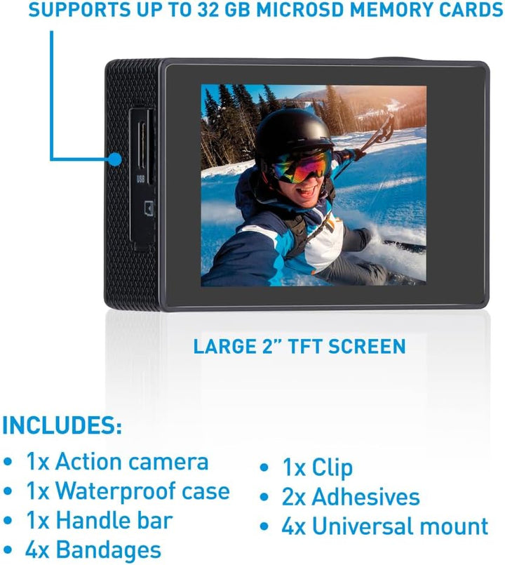 Grundig Action Kamera HD720P - Unterwasserkamera - Wasserdicht bis zu 30M - 2" LCD Bildschirm - Inkl