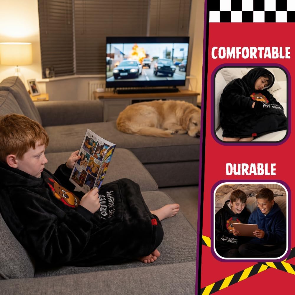 Five Nights at Freddy's Jungen tragbarer Decken-Hoodie | Kinder-Kapuzenpullover aus Sherpa-Fleece in