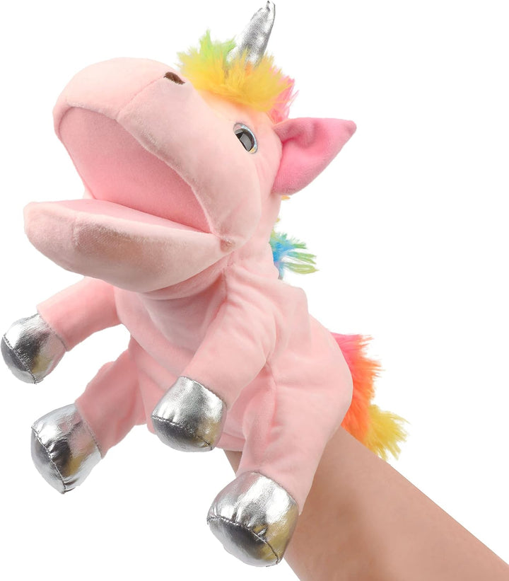 Hopearl Plüsch Einhorn Handpuppe mit offenem beweglichem Mund für fantasievolles Spiel, Rollenspiel,
