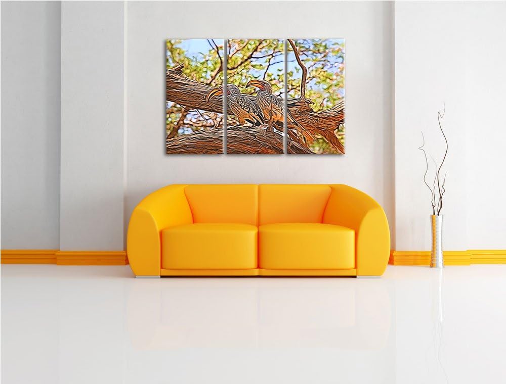 zwei exotische Vögel auf einem Baum NewArt 3-Teiler Leinwandbild 120x80 Bild auf Leinwand, XXL riesi