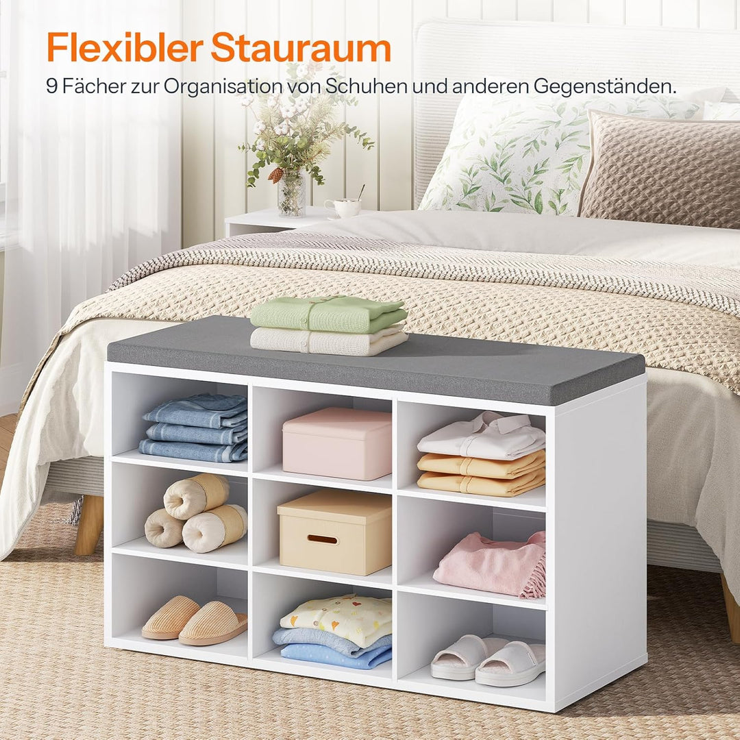 HOOBRO Schuhbank mit 9 Fächern, Schuhregal mit gepolsterter Sitzbank, Schuhschrank, für Flur, Wohnzi