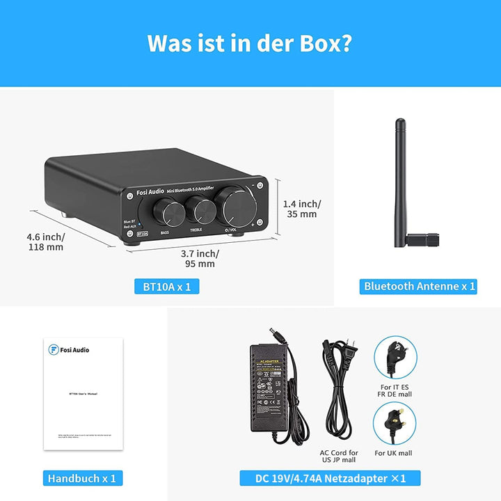 Fosi Audio BT10A Bluetooth 5.0 Stereo Audio Verstärker Empfänger 2 Kanal Klasse D Mini Hi-Fi Integri