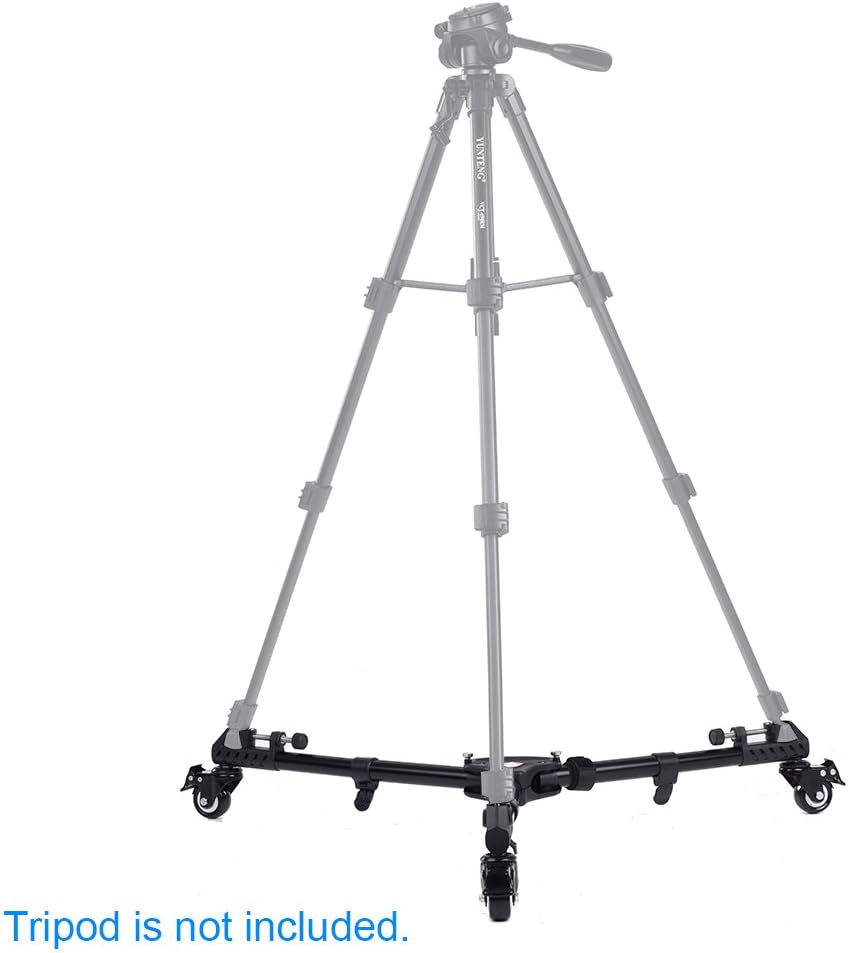 RGBS Photography Professional Heavy Duty Universal Folding Tripod Dolly with Rubber Wheels and Adjus