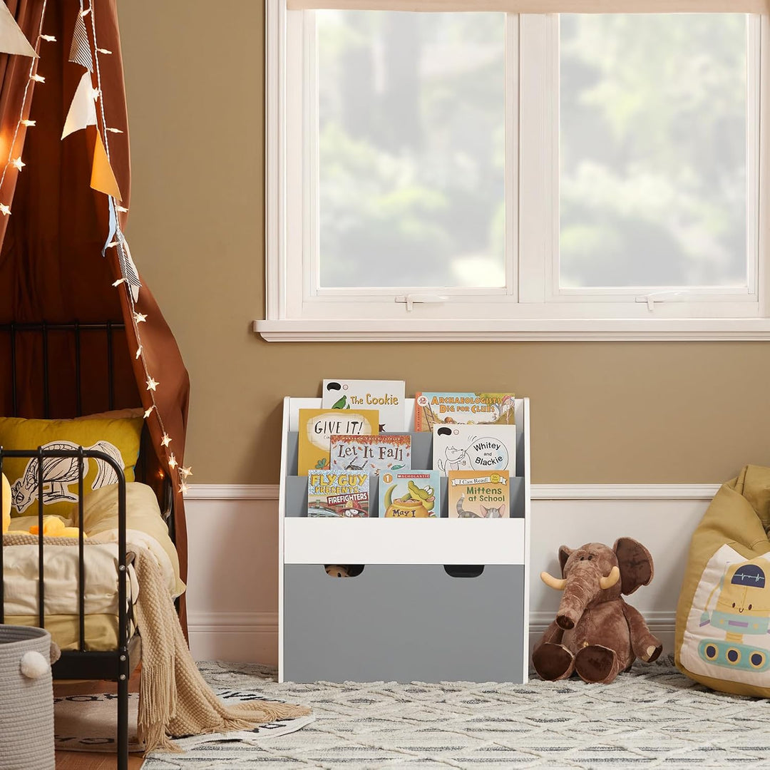SoBuy bücherregal Kinder mit 3 Ablagefächern und herausnehmbarer Spielzeugbox auf Rollen, Kinderzimm