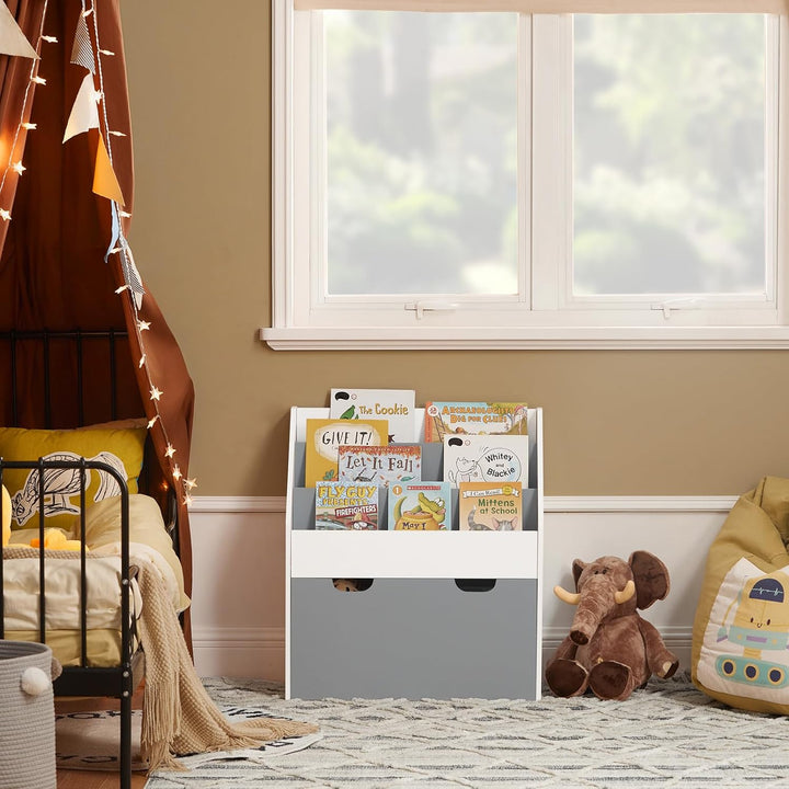 SoBuy bücherregal Kinder mit 3 Ablagefächern und herausnehmbarer Spielzeugbox auf Rollen, Kinderzimm