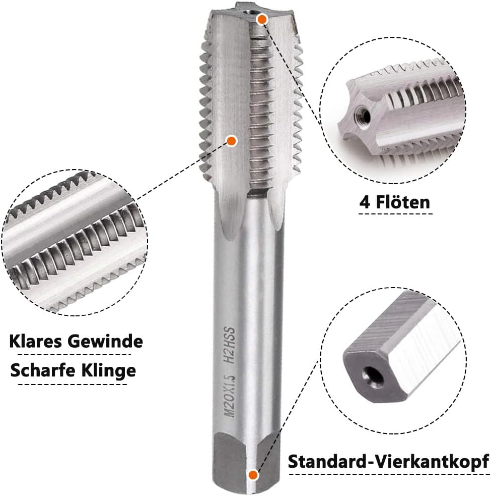 Saipor M20 X 1,5 Metrisch Gewindeschneid und Gewindeschneideisen M20 X 1,5mm HSS Gewindebohrer und S