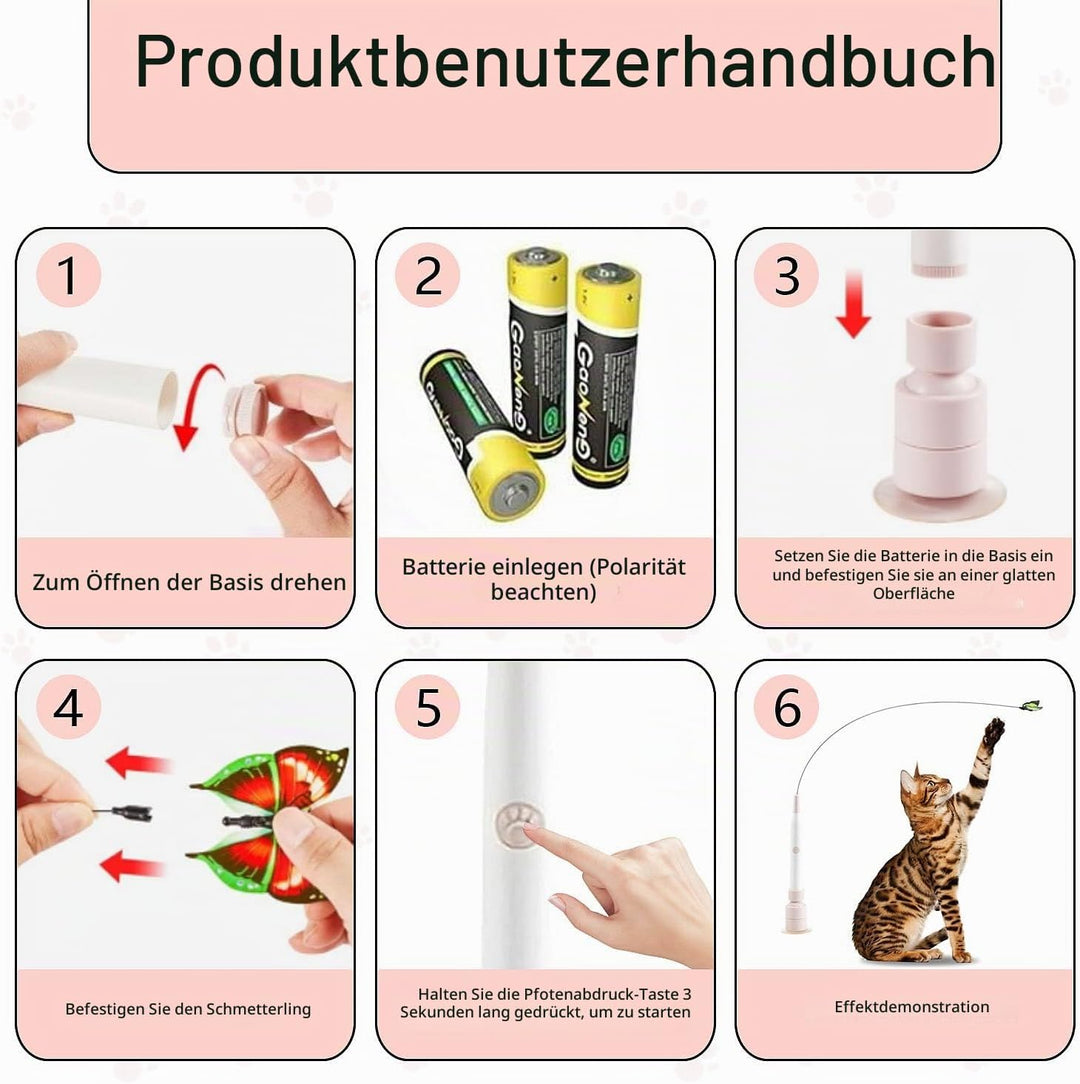 Interaktives Katzenspielzeug Schmetterling mit Saugnapf, Elektrisches Schmetterlings Spielzeug für K
