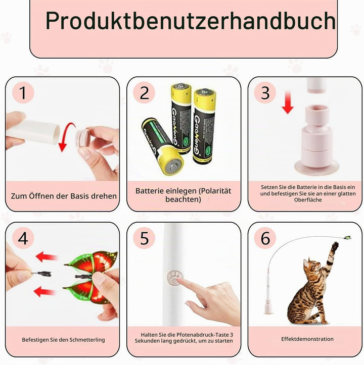 Interaktives Katzenspielzeug Schmetterling mit Saugnapf, Elektrisches Schmetterlings Spielzeug für K