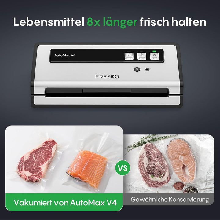 FRESKO Automatische Vakuumiergerät, 140W Vakuumierer mit Doppelte Heisssiegelung, Trocken-/Feuchtmod