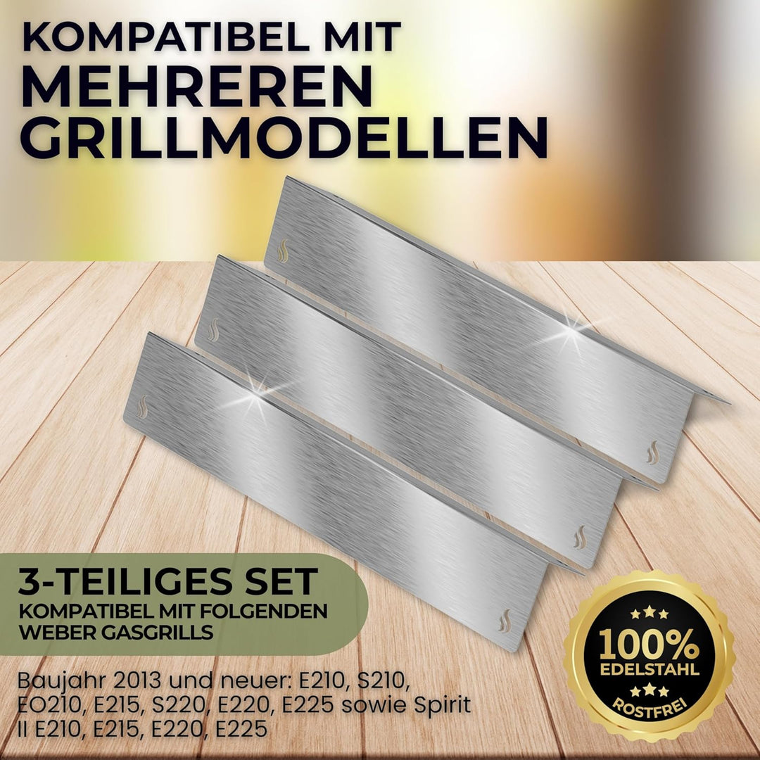 Aromaschienen & Brennerabdeckung für Weber Spirit 210/220 E210 S210 E220 S220 | Edelstahl 3er Set –
