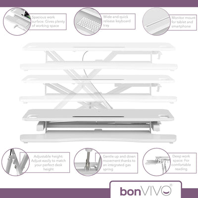 bonVIVO Höhenverstellbarer Schreibtisch-Aufsatz 95 x 40 - Sit-Stand-Erhöhung Macht Jede Workstation