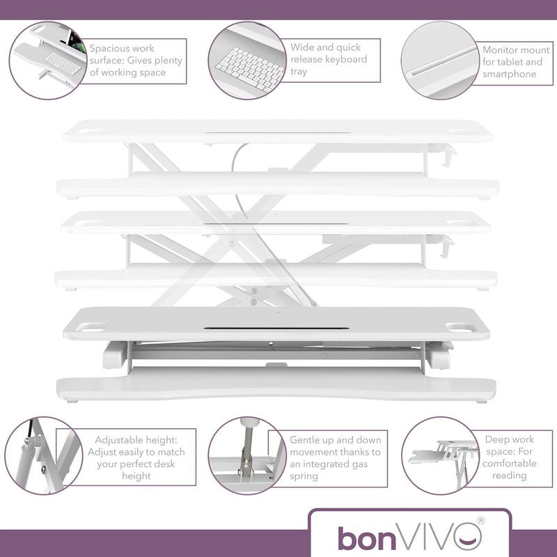 bonVIVO Höhenverstellbarer Schreibtisch-Aufsatz 95 x 40 - Sit-Stand-Erhöhung Macht Jede Workstation