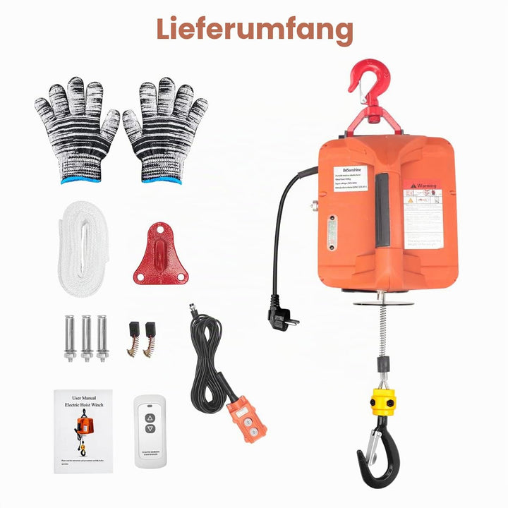BriSunshine 3 in 1 Elektrische Seilwinde 500KG,1500W Elektrischer Seilzug Tragbarer Winden Hebezeuge