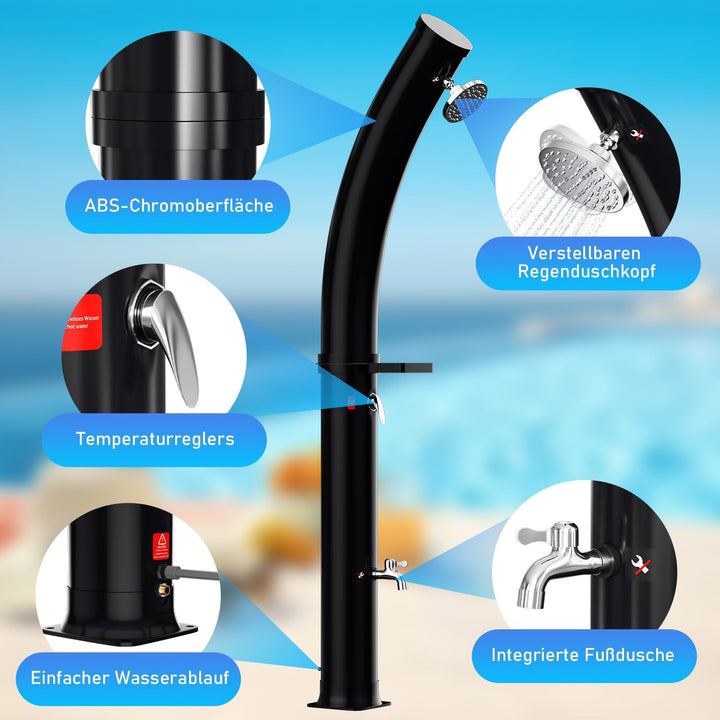 Ansobea solardusche 40 Liter Solar Gartendusche Inkl Schutzhaube und Bodenelement, schwenkbarer Dusc