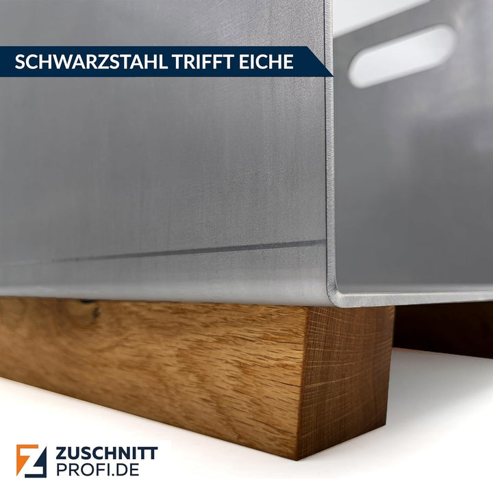 Design Kaminholz Aufbewahrung aus Schwarzstahl (60 x 34 x 47 cm) – handgefertigter Kaminholzkorb mit