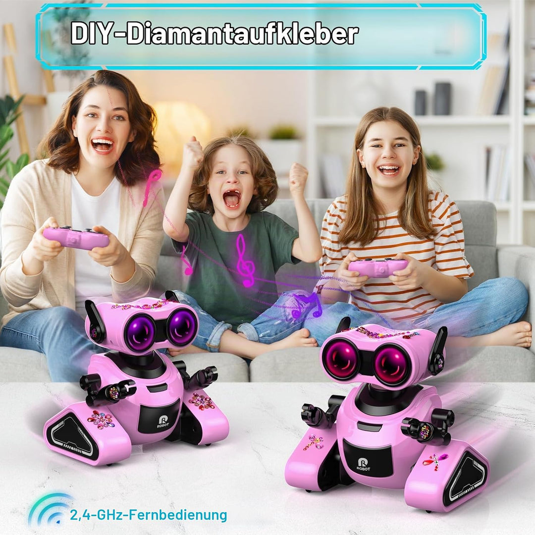 Yerloa Ferngesteuerter Roboter für Kinder Ab 4 Jahre - Mit 3D Aufklebern, Musik und Lichtern - Weihn