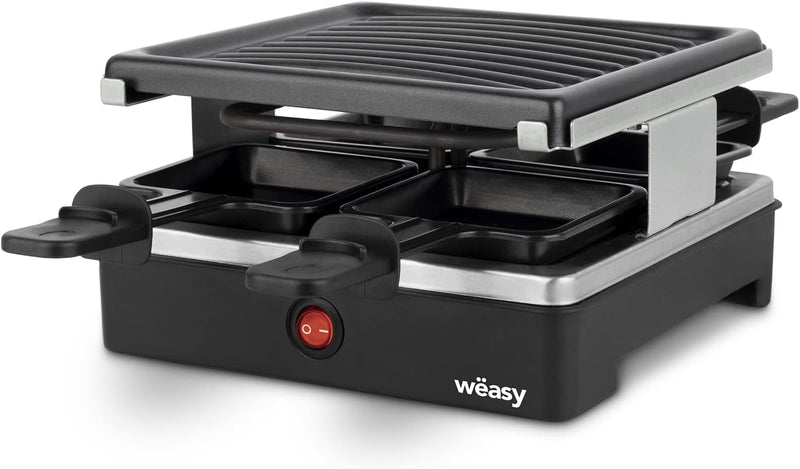 Wëasy Raclette- & Grill für 4 Personen LUGA40, abnehmbare Grillplatte, leicht zu reinigen, 4 Pfannen