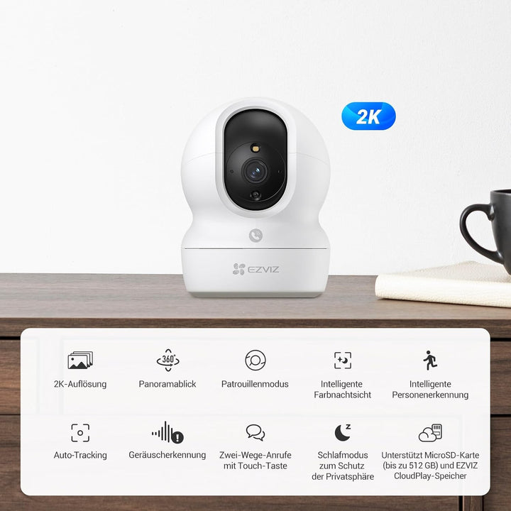 EZVIZ 3MP Indoor WiFi Überwachungskamera mit Auto Tracking, 360° WiFi Home IP Kamera für Baby mit Fa
