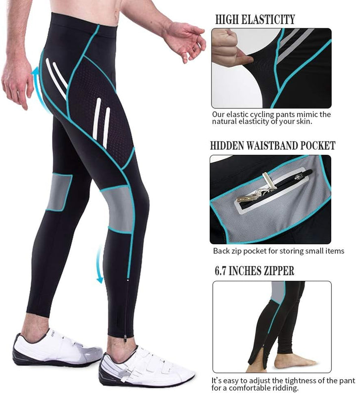 MEETWEE Herren Radlerhose Lange Fahrradhose, Kompression Radhose Leggings Radsport Hose für Männer E