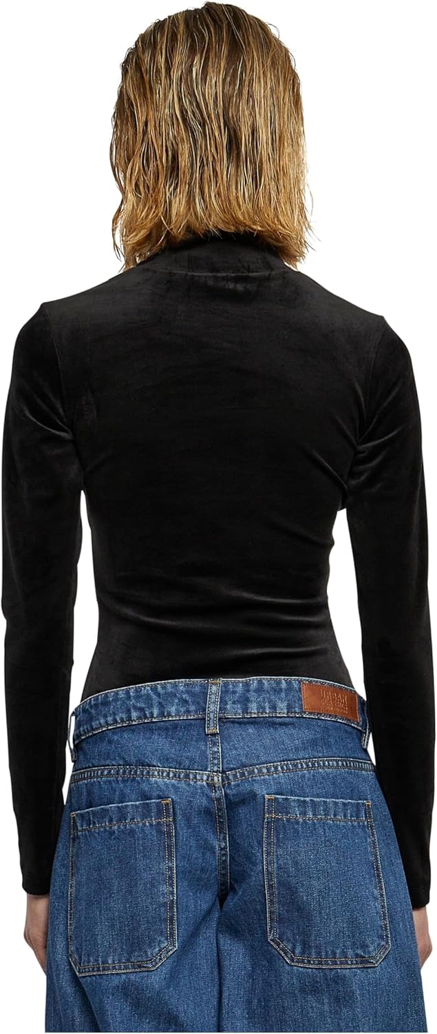 Urban Classics Damen Ladies Velvet Cut-Out Turtleneck Body T-Shirt XS Schwarz, XS Schwarz