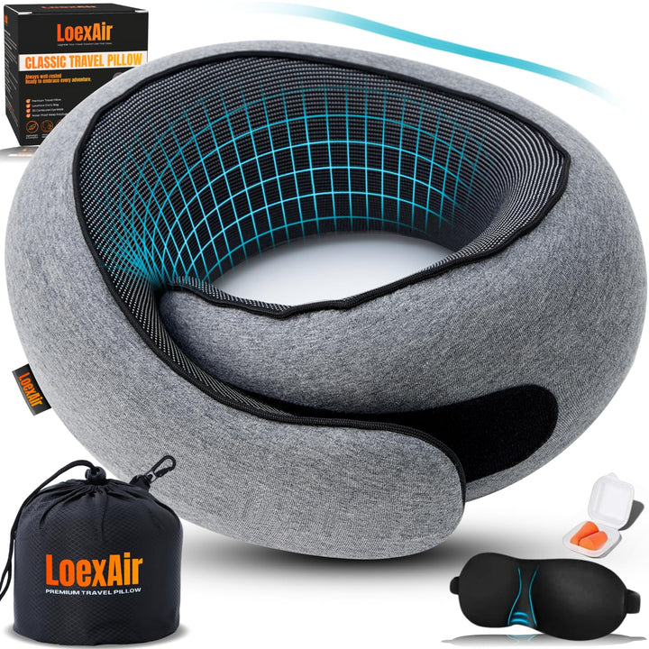 Nackenkissen Flugzeug, Reisekissen für Flugzeug, Auto - 100% Baumwolle & Memory-Schaum Nackenhörnche