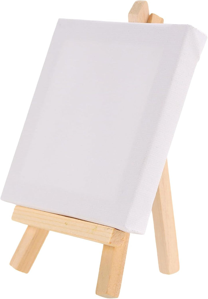 Mini Leinwand mit Staffelei Set mit Pinsel und Farbpaletten, 10x10 cm 24-teilig Leinwand Zum Bemalen